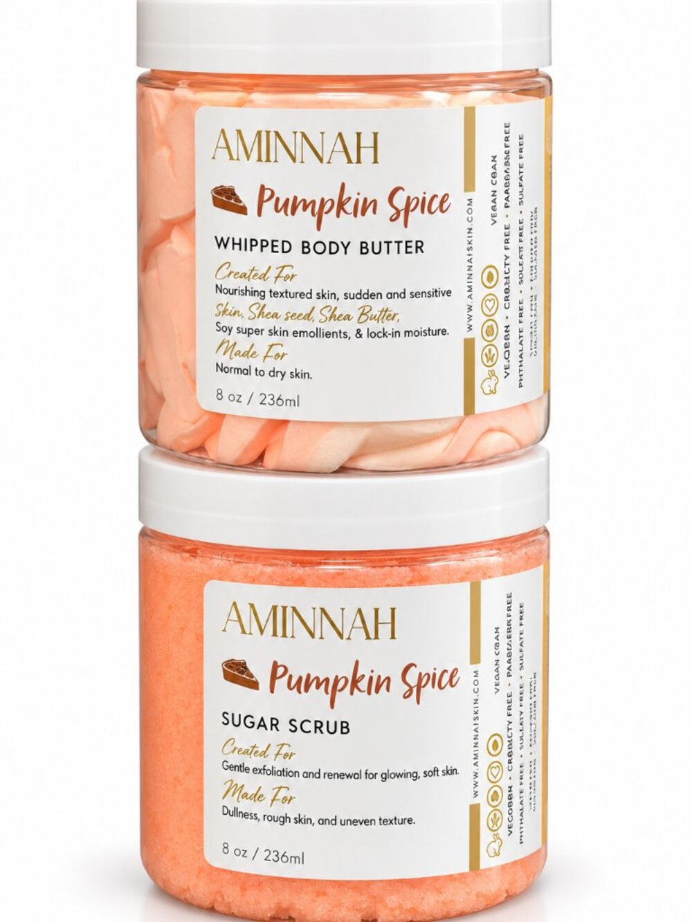 AMINNAH Pumpkin Spice Whipped Body Butter 8fl oz & Sugar Scrub 8fl oz